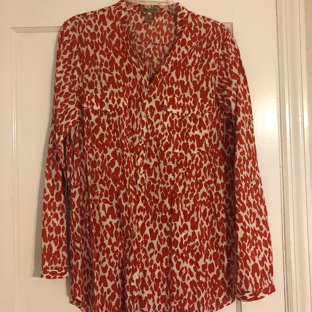 Long blouse in deep orange leopard print - M